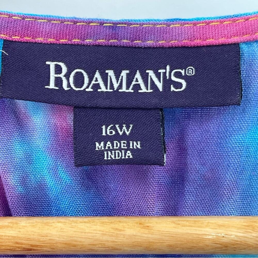 Roaman’s Bright Breezy Smocked Racerback Tunic Embellished Neckline Size 16W - Picture 6 of 6